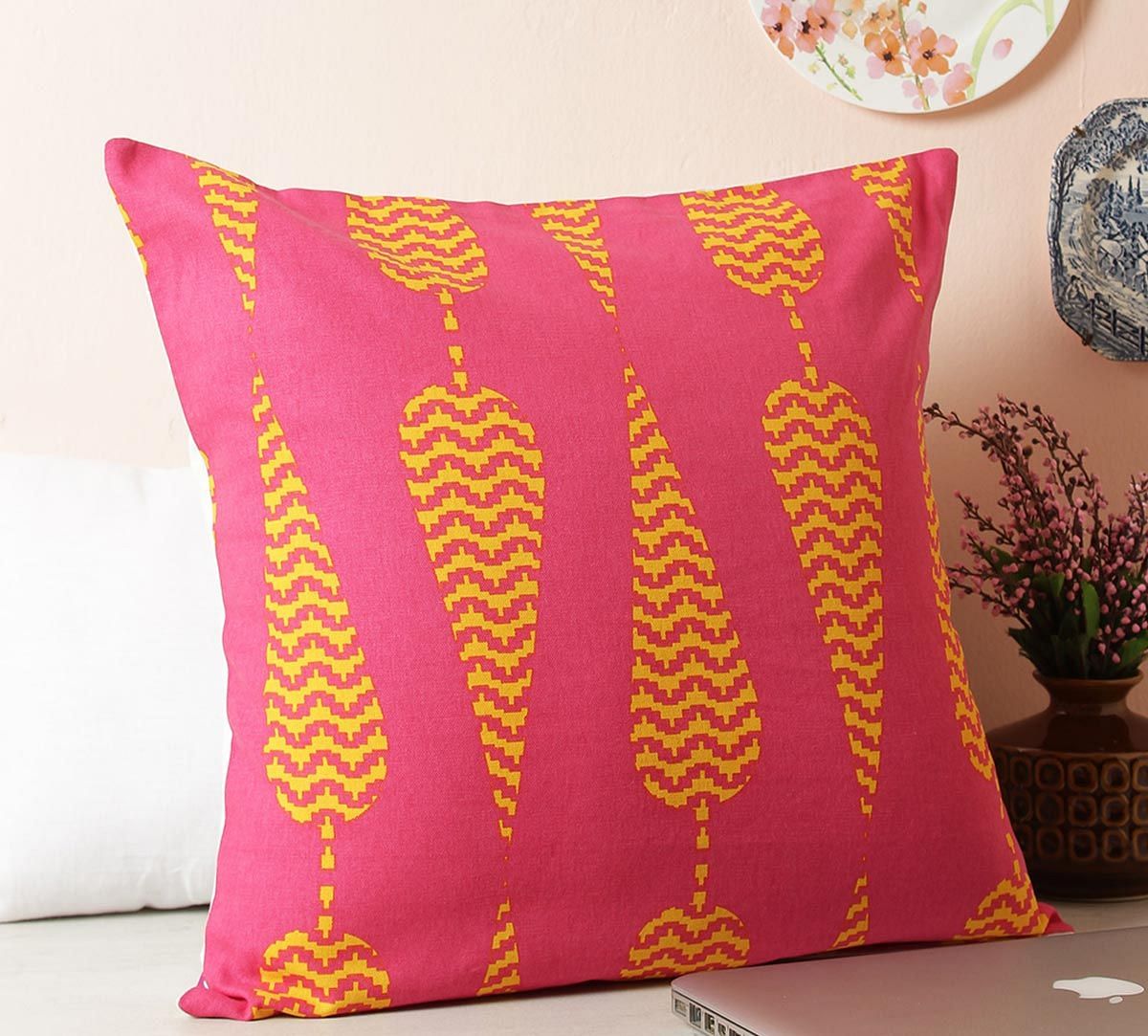 India Circus Conifer Spades Pink Cotton Cushion Cover