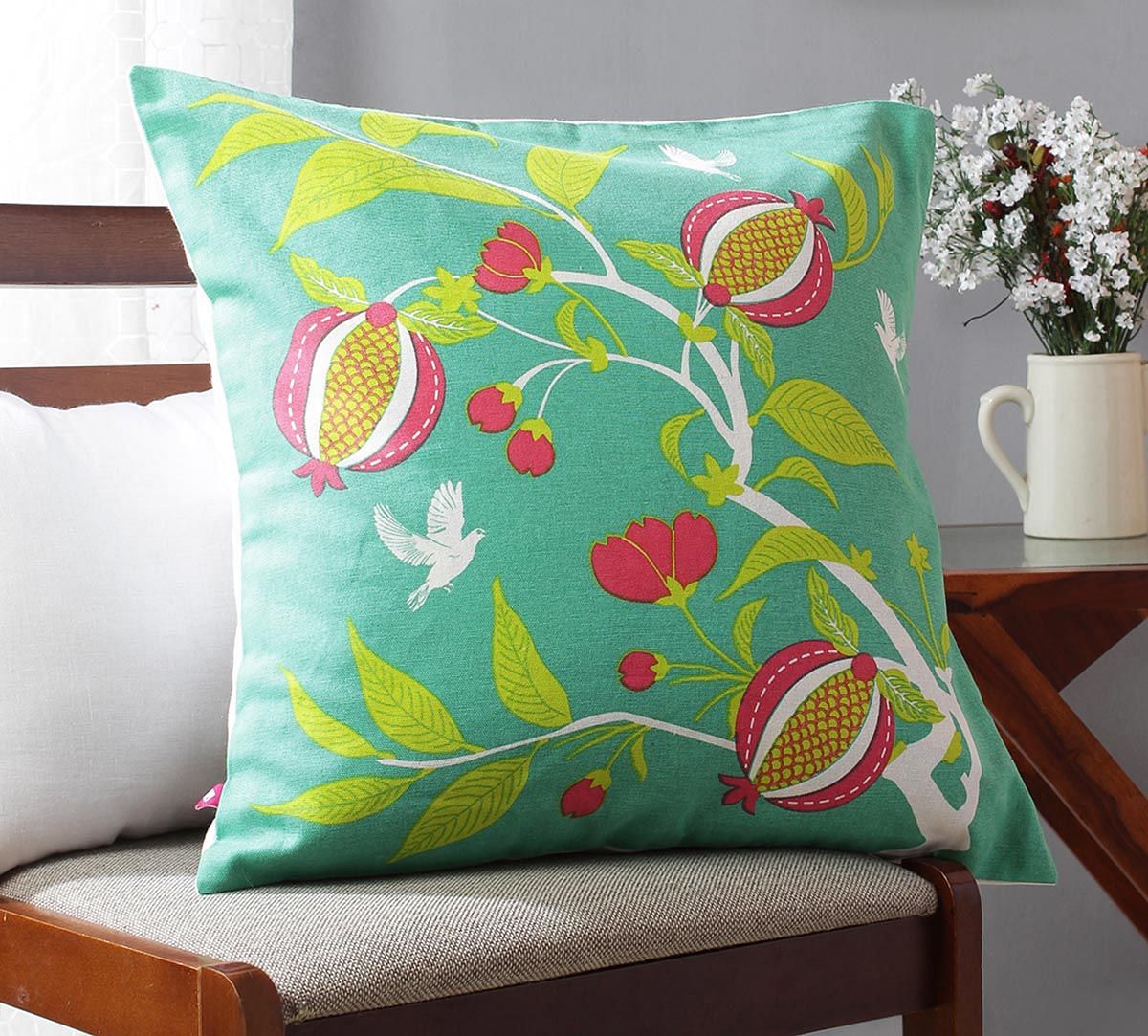 India Circus Fruits of The Tropic Green Cotton Cushion Cover