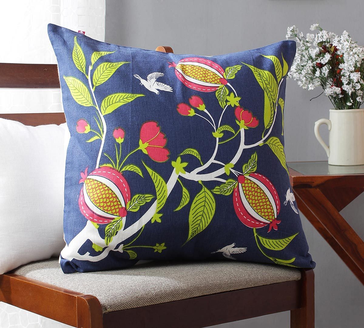 India Circus Fruits of The Tropic Blue Cotton Cushion Cover