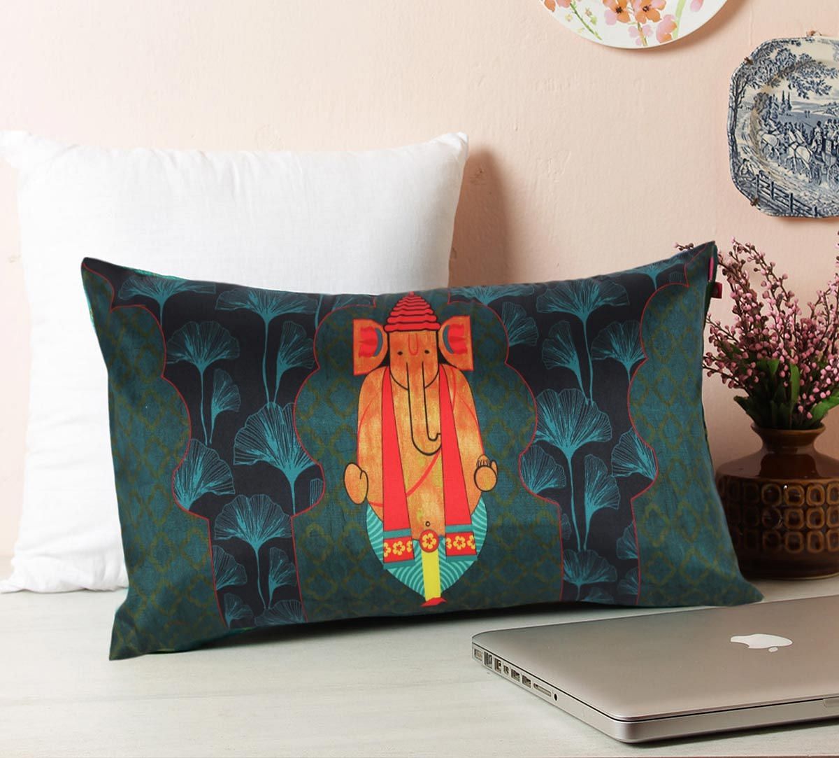 India Circus Ganeshas Riad Arch Blended Taf Silk Cushion Cover