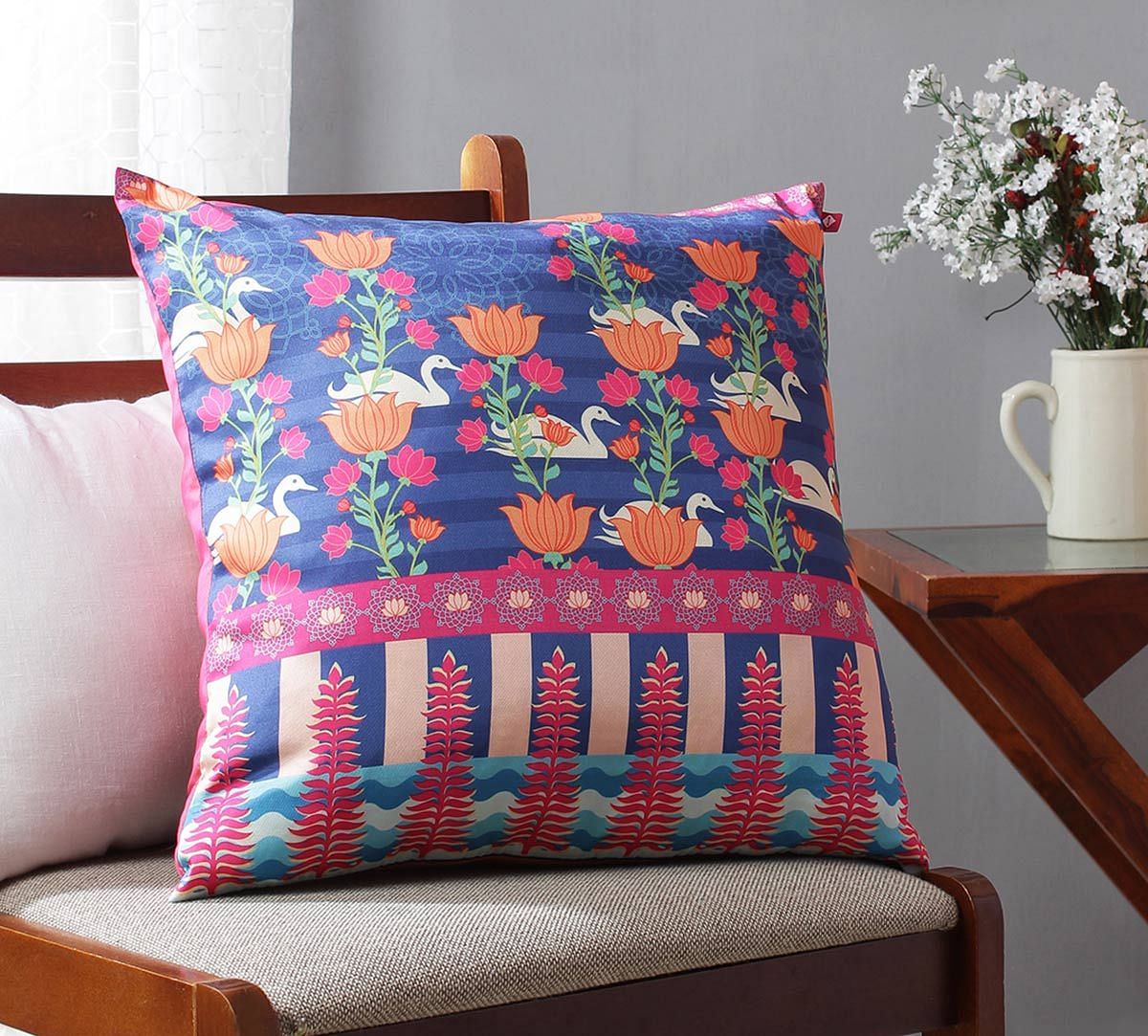 India Circus Abies Alba Lotus Duck Pond Blended Taf Silk Cushion Cover