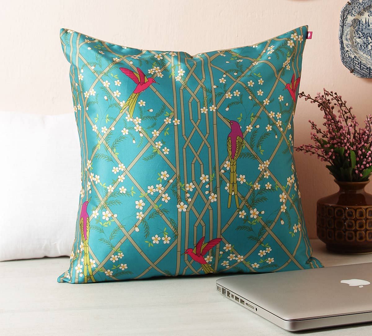 India Circus The Rose finch Window View Blended Taf Silk Cushion Cover