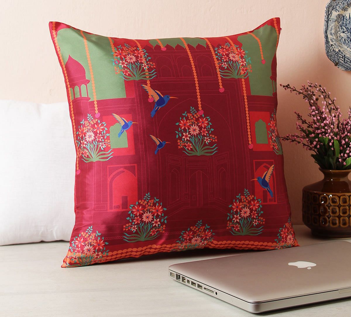 India Circus Passerines Palatial Paradise Blended Taf Silk Cushion Cover