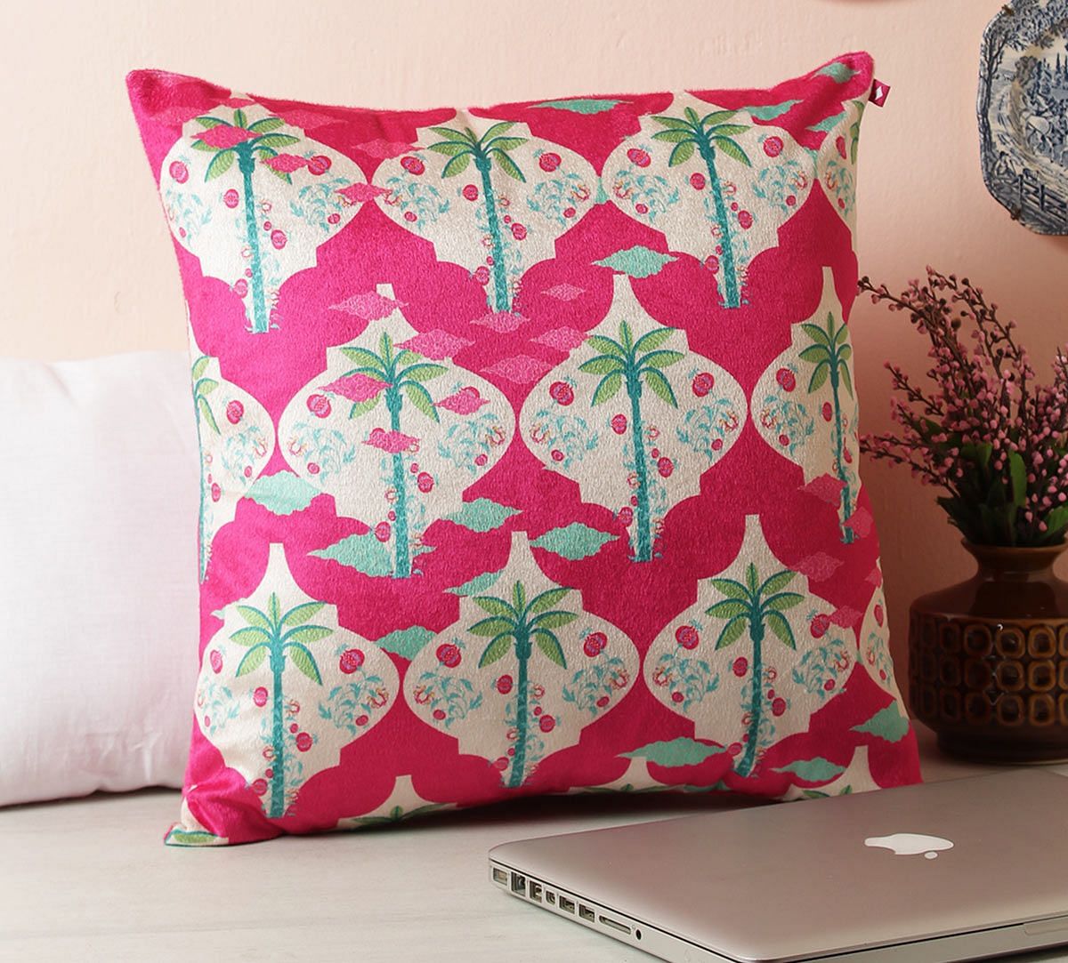 India Circus Fuchsia Palmira Blended Velvet Cushion Cover