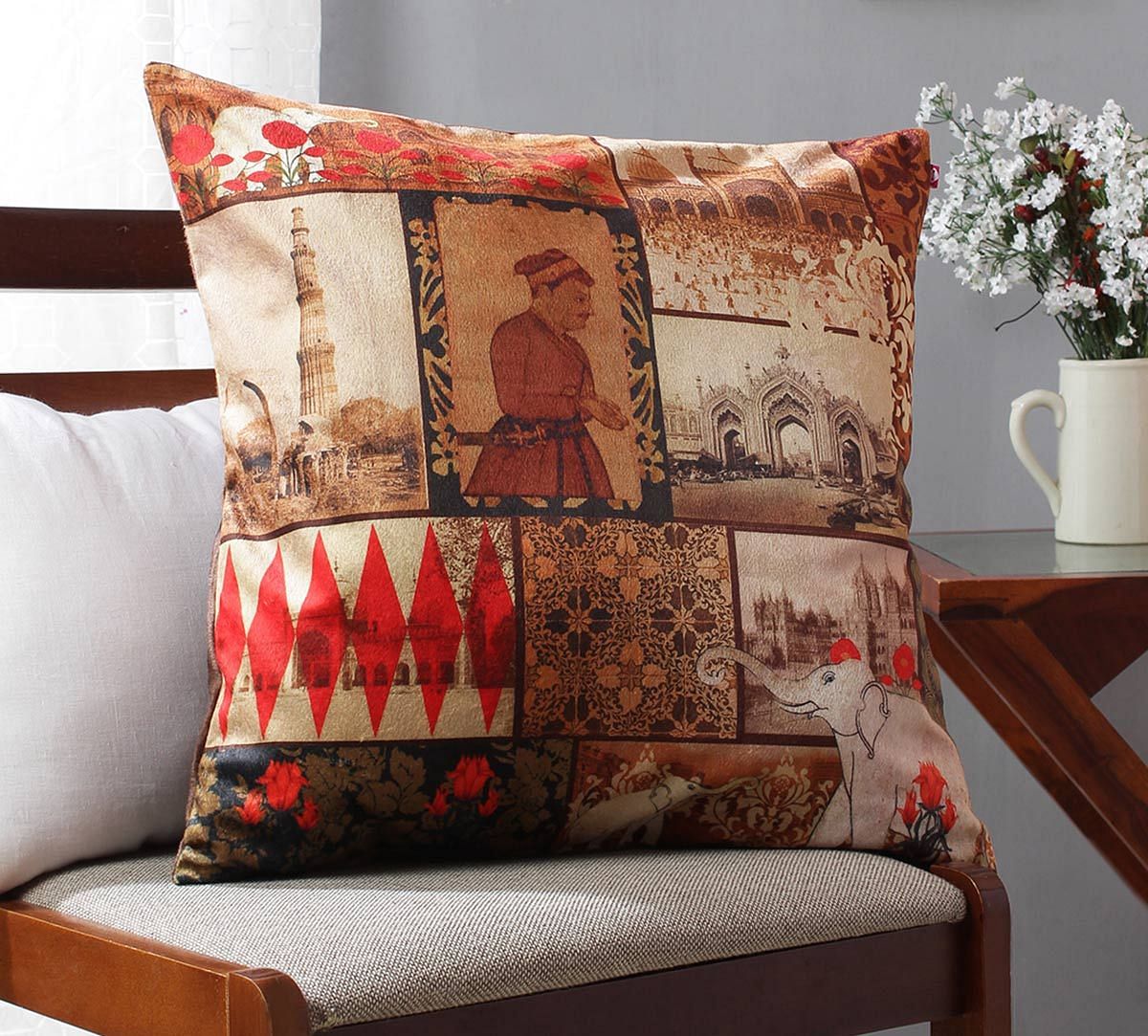 India Circus The Mughal Era Blended Velvet Cushion Cover