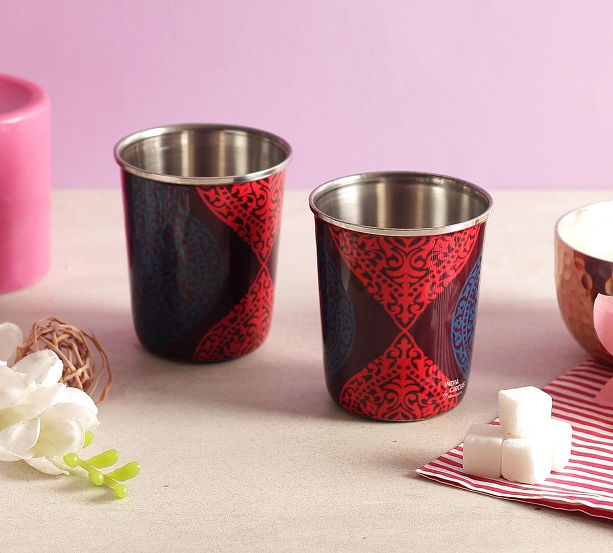 India Circus Floral Hourglass Steel Tumblers Set of 2