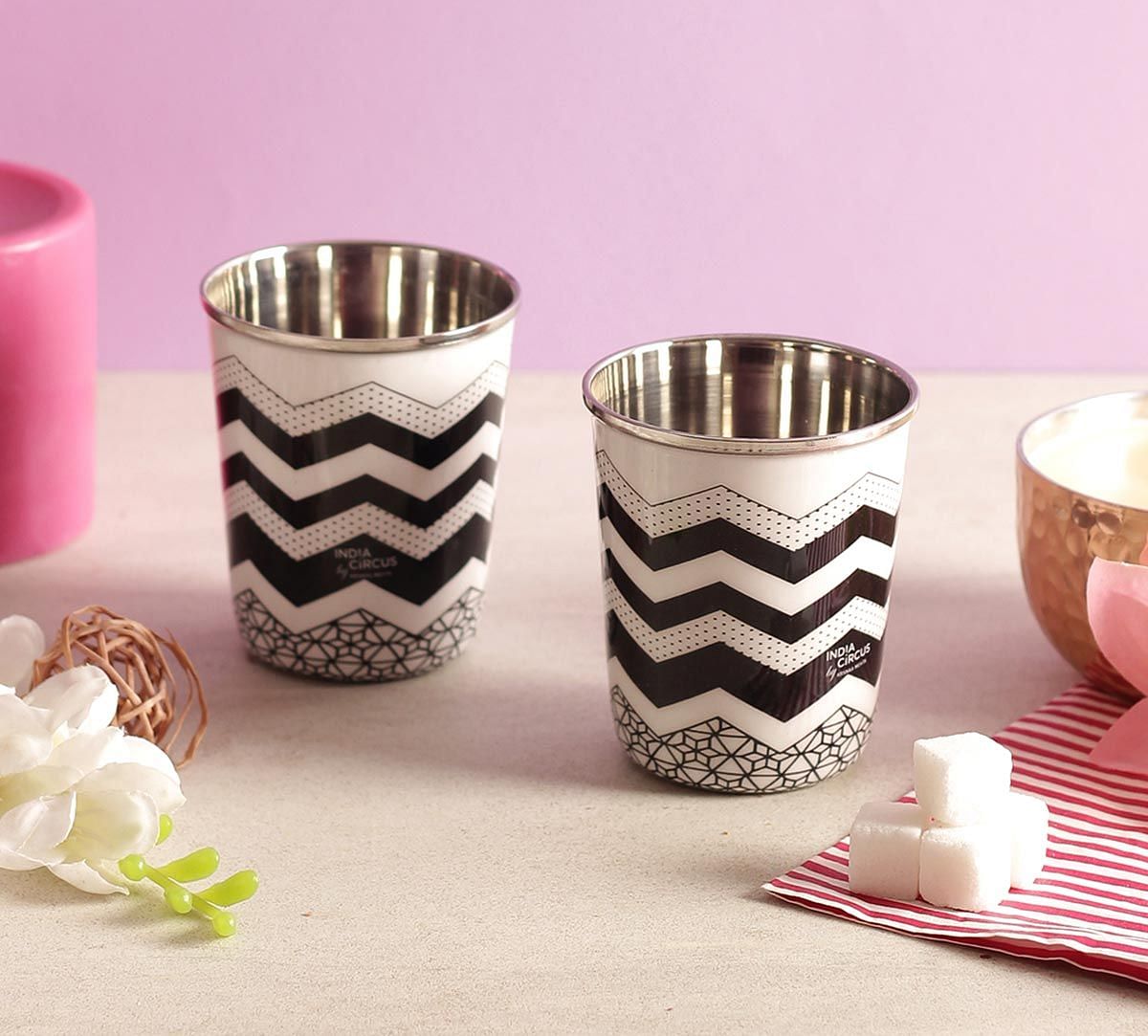 India Circus Monochrome Moonshine Steel Tumblers Set of 2
