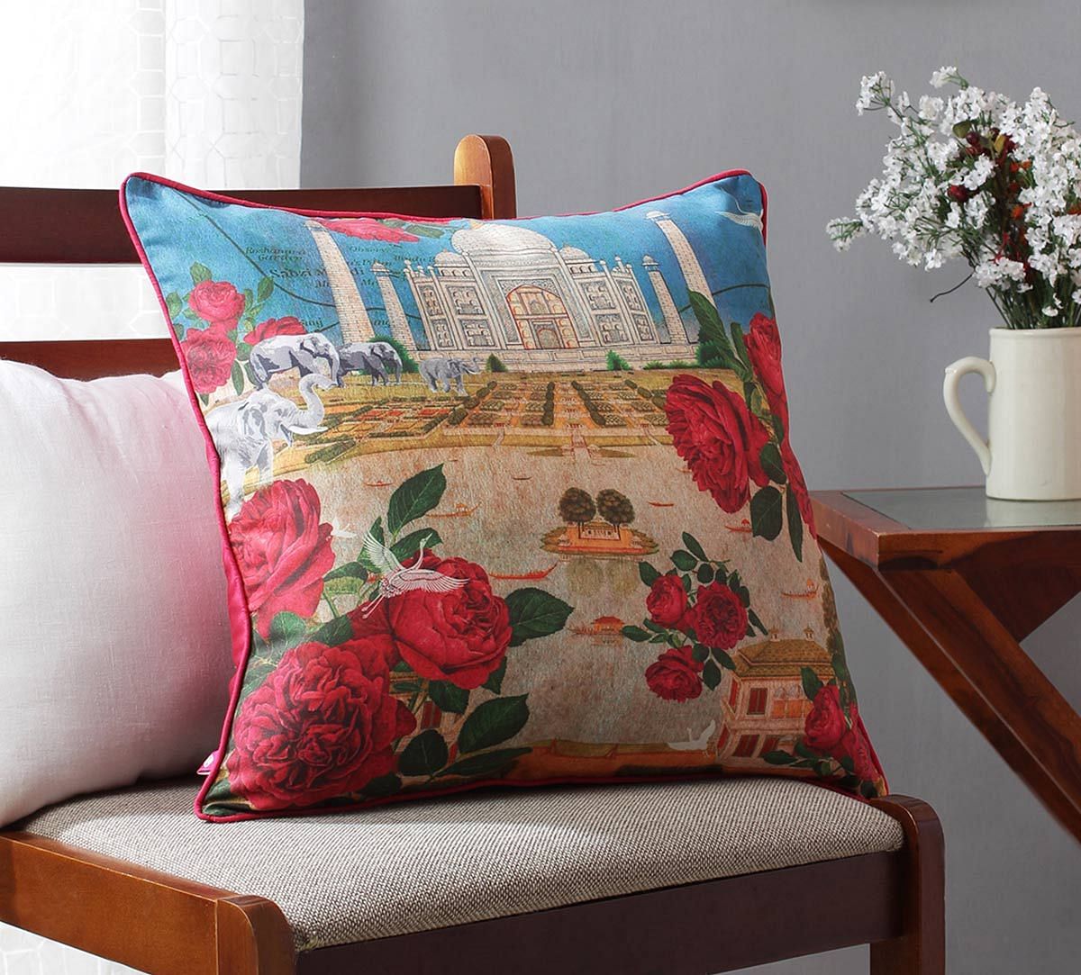 India Circus Taj Ka Raj Blended Taf Silk Cushion Cover