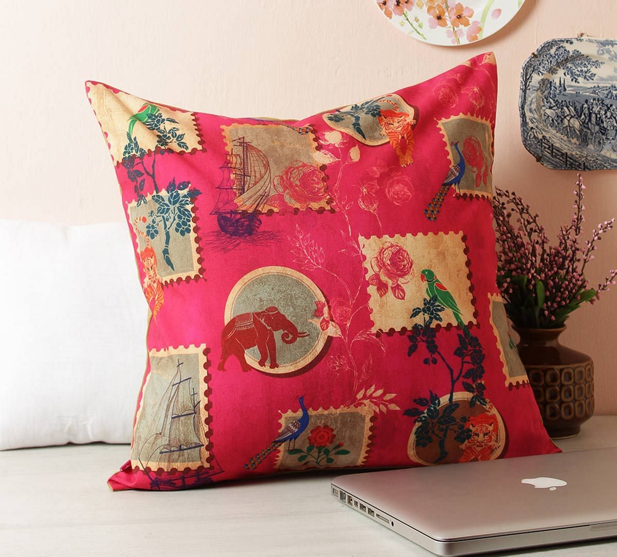 India Circus Wildlife Stamps Cushion Cover