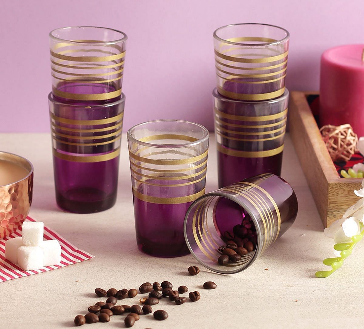 India Circus Circle of Life Purple Moroccan Glasses Set of 6