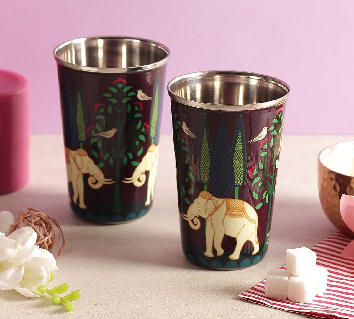 India Circus Antediluvian Folklore Steel Tumbler Set of 2