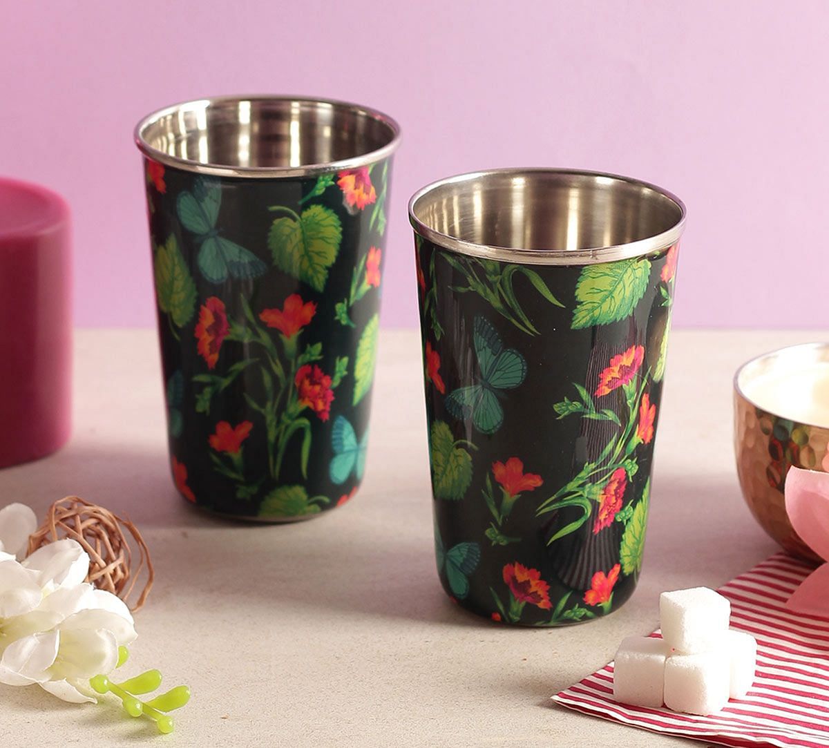 India Circus Fluttering Extravagance Steel Tumbler Set of 2