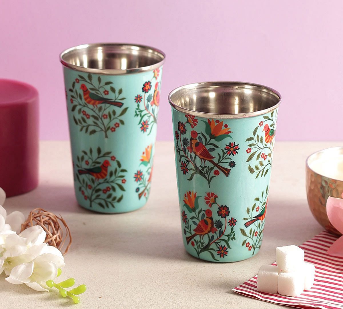 India Circus Psittacines Enquiry Medium Steel Tumbler Set of 2