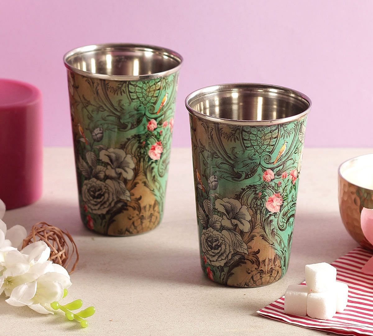 India Circus Rosette Flutter Steel Tumbler Set of 2