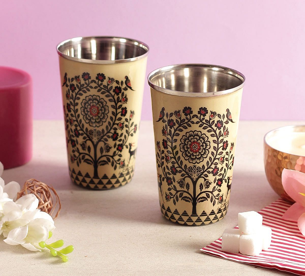 India Circus Tree of Twin Spirits Steel Tumbler Set of 2