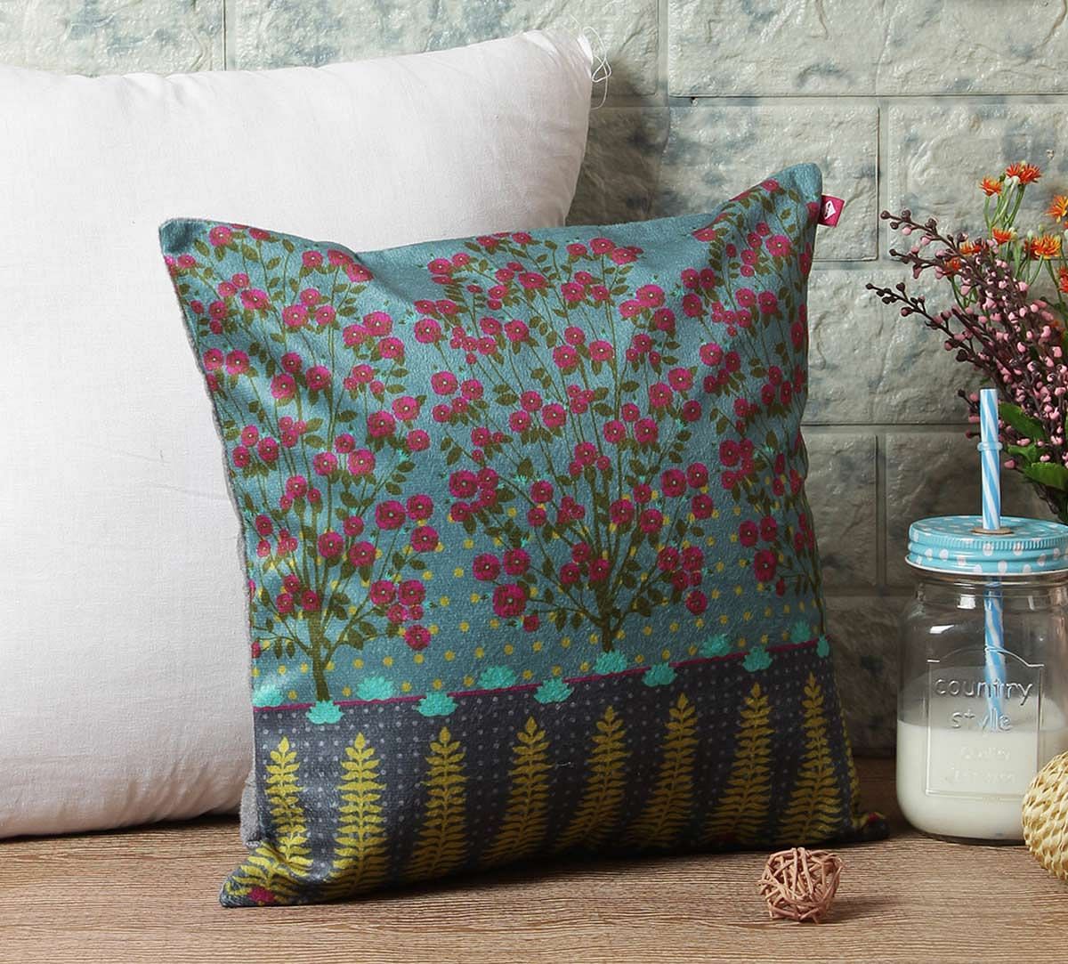 India Circus Conifer and Cherry Blossom Blended Velvet Cushion Cover