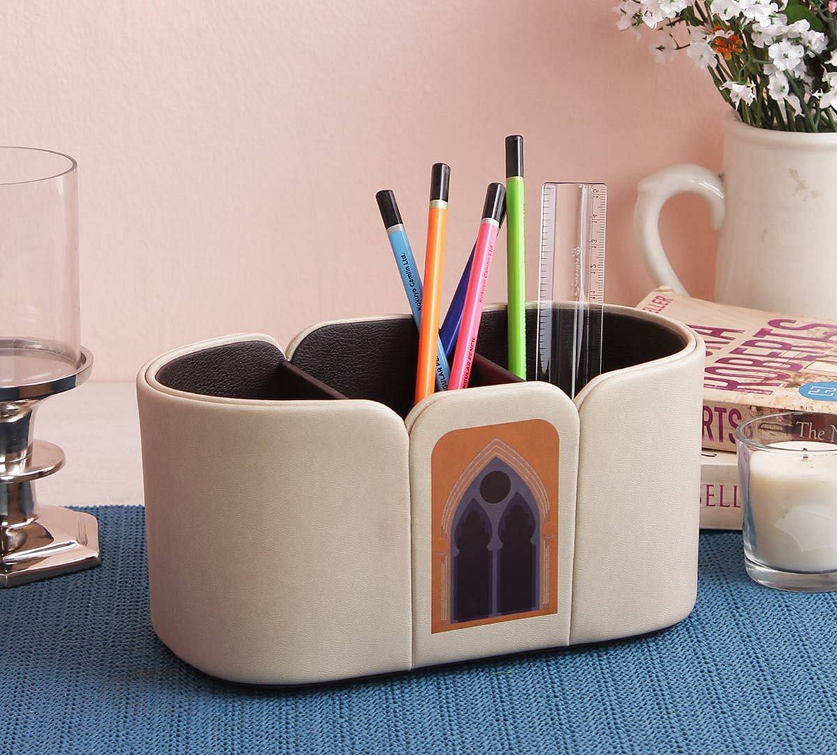 India Circus Mughal Doors Reiteration Leather Desk Organiser