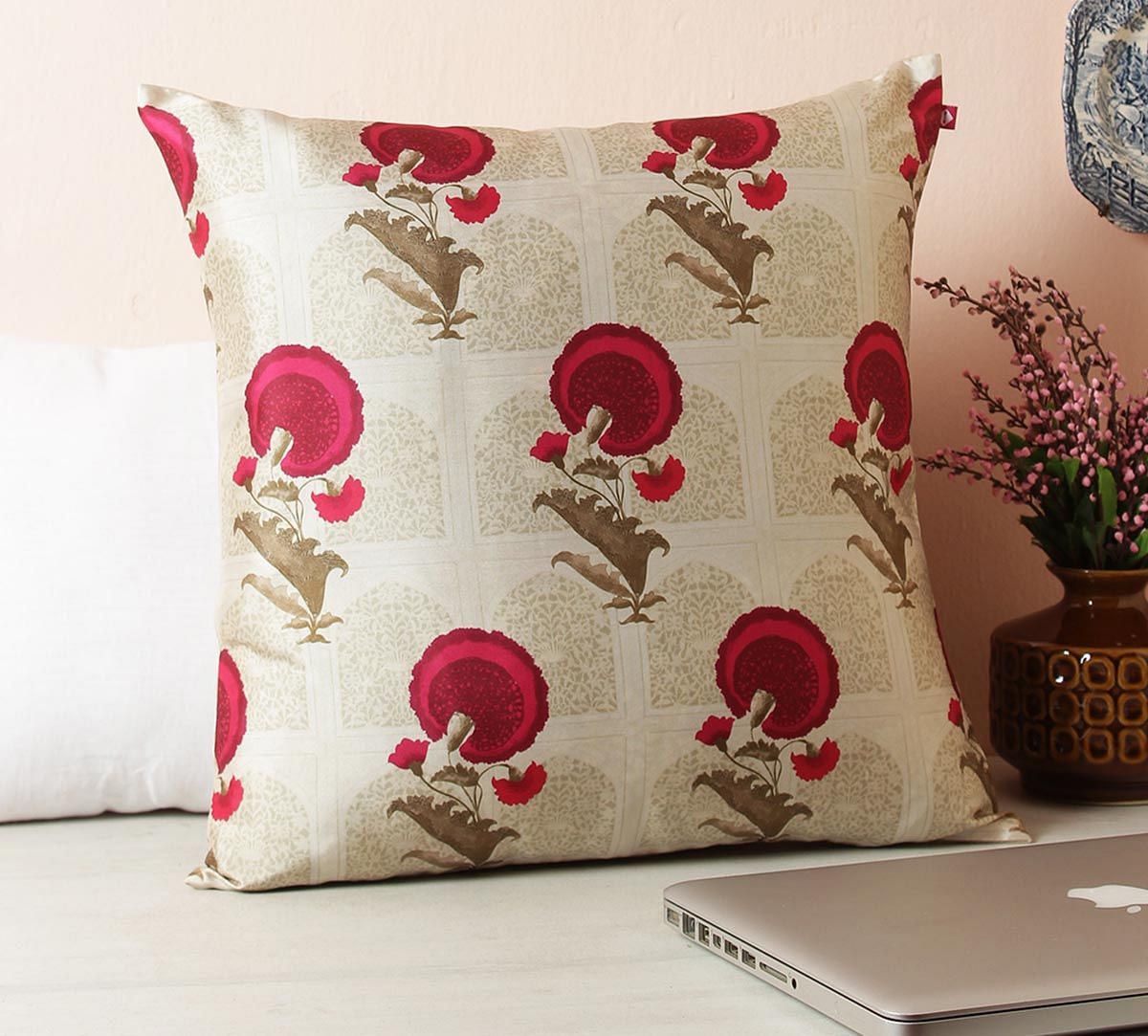 India Circus Flower Regalia Blended Taf Silk Cushion Cover
