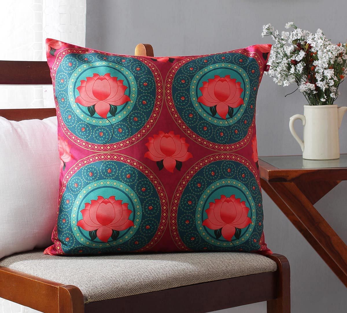 India Circus Platter Symmetry Blended Taf Silk Cushion Cover