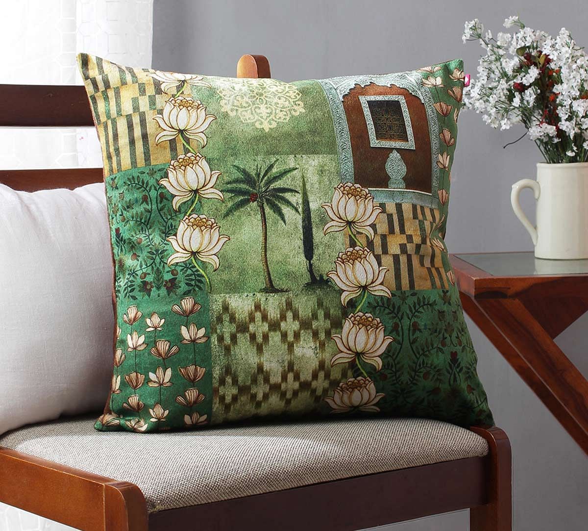 India Circus Tiled Lotus Extravaganza Blended Velvet Cushion Cover