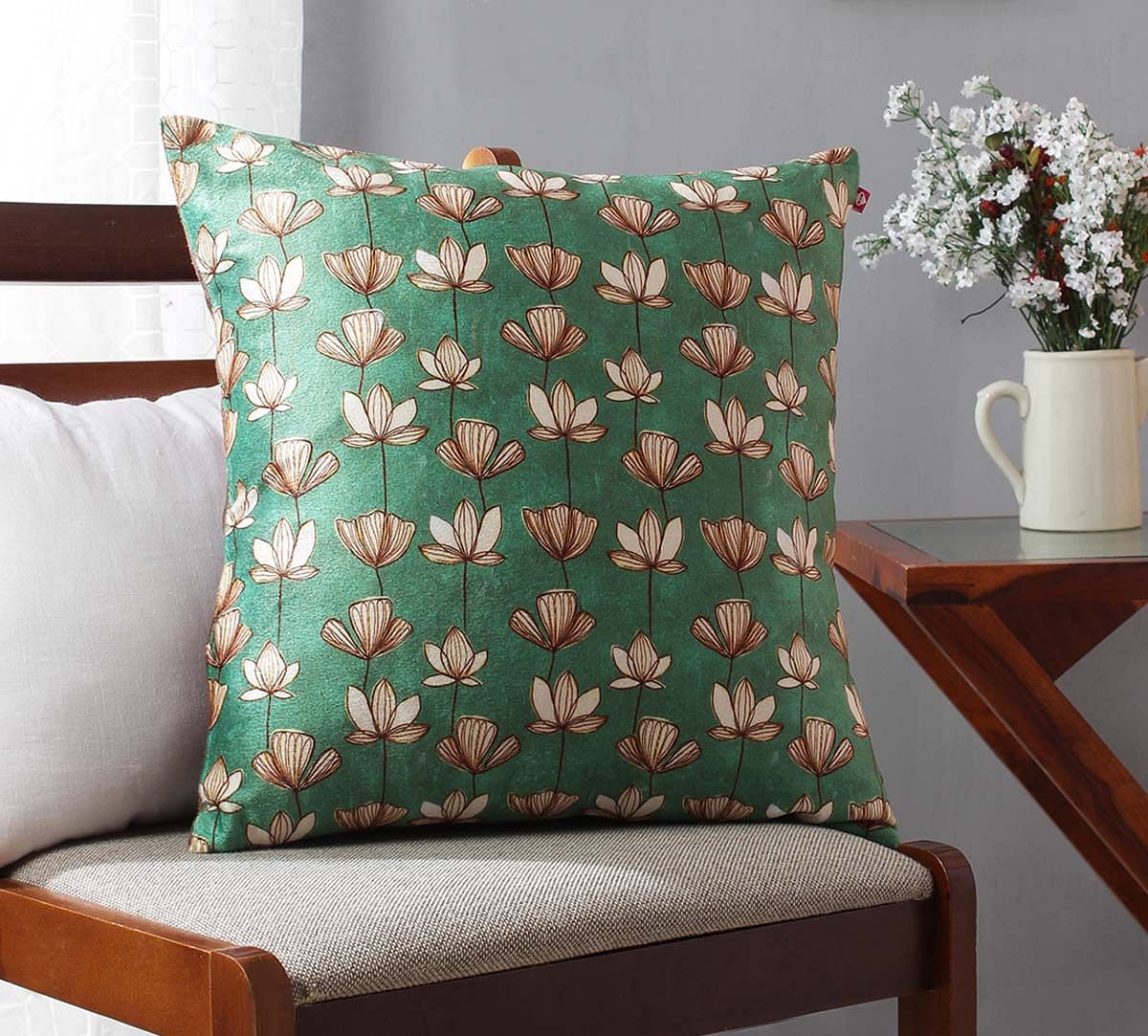 India Circus Lotus Pond Blended Velvet Cushion Cover