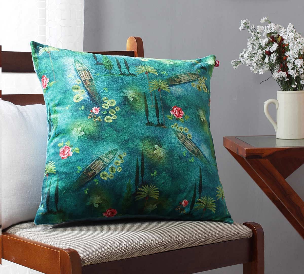 India Circus Lake Florist Blended Velvet Cushion Cover