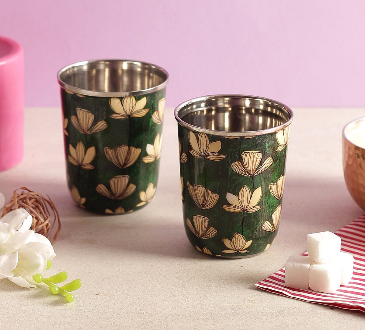 India Circus Lotus Pond Small Steel Tumbler Set of 2