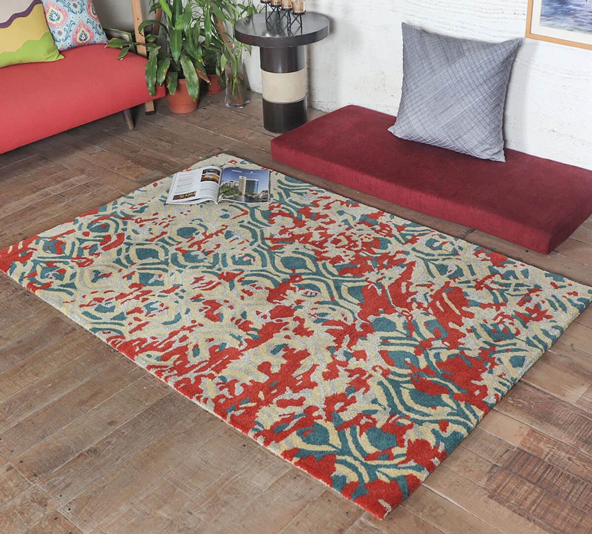 India Circus by Krsnaa Mehta Rust and Teal Romance 4ft x 6ft Rug