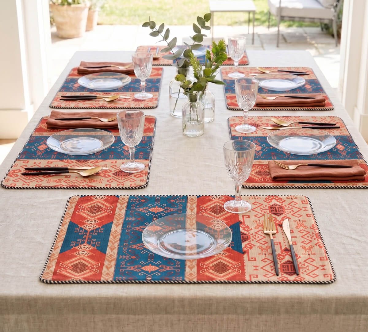 India Circus by Krsnaa Mehta Geometrical Blues Micro Velvet Table Mat