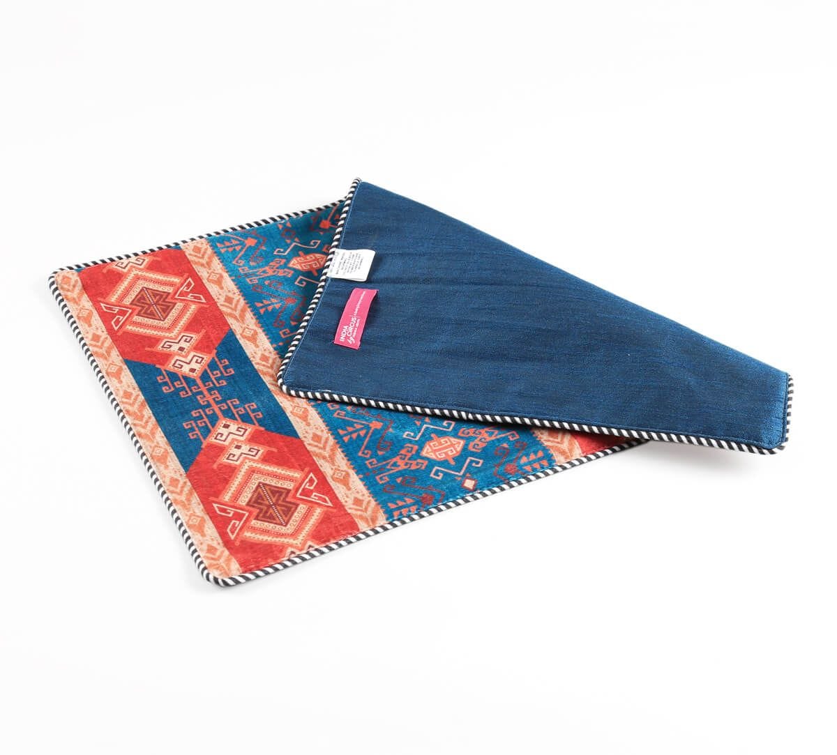 India Circus by Krsnaa Mehta Geometrical Blues Micro Velvet Table Mat