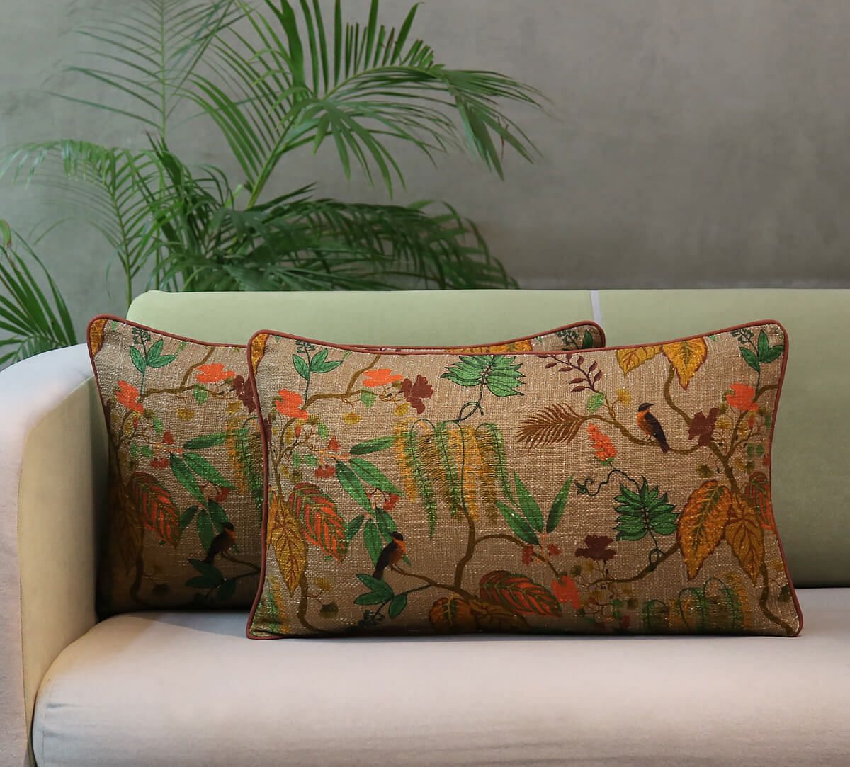 India Circus by Krsnaa Mehta Fronds and Florets 14 x 24 Cotton Club Cushion Cover Set of 2