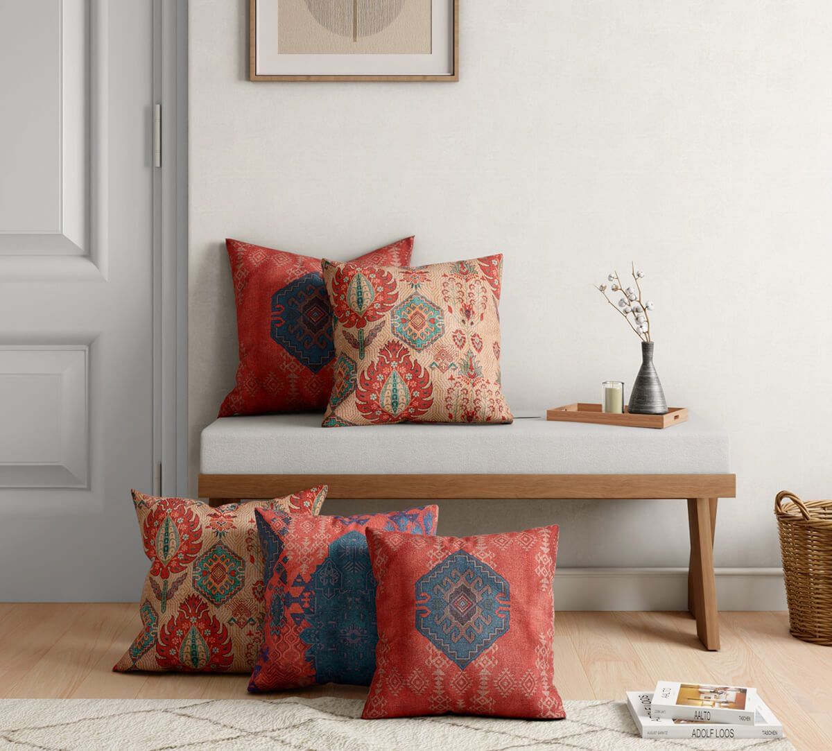 India Circus by Krsnaa Mehta Rhymes of Rust Blended Velvet Cushion Cover Set of 5