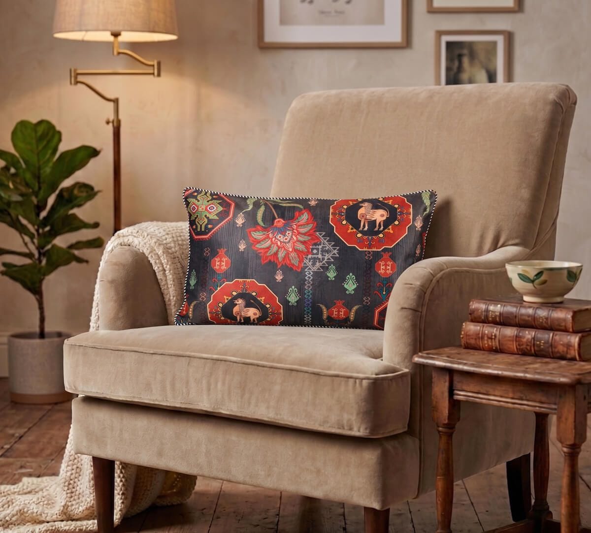 India Circus by Krsnaa Mehta Midnight Tranquility Micro Velvet Cushion Cover