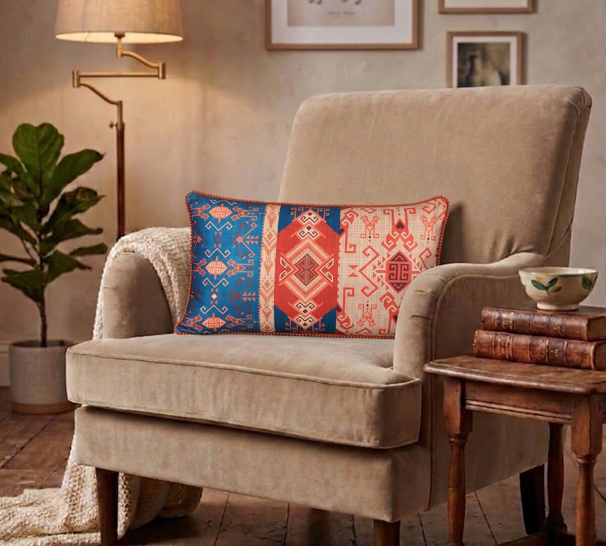 India Circus by Krsnaa Mehta Geometrical Blues Micro Velvet Cushion Cover