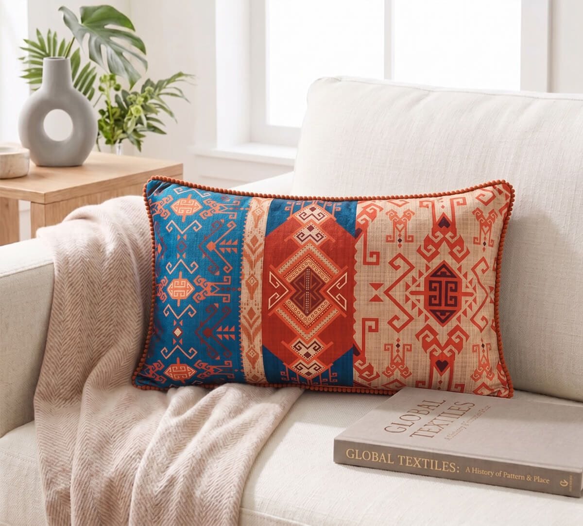 India Circus by Krsnaa Mehta Geometrical Blues Micro Velvet Cushion Cover