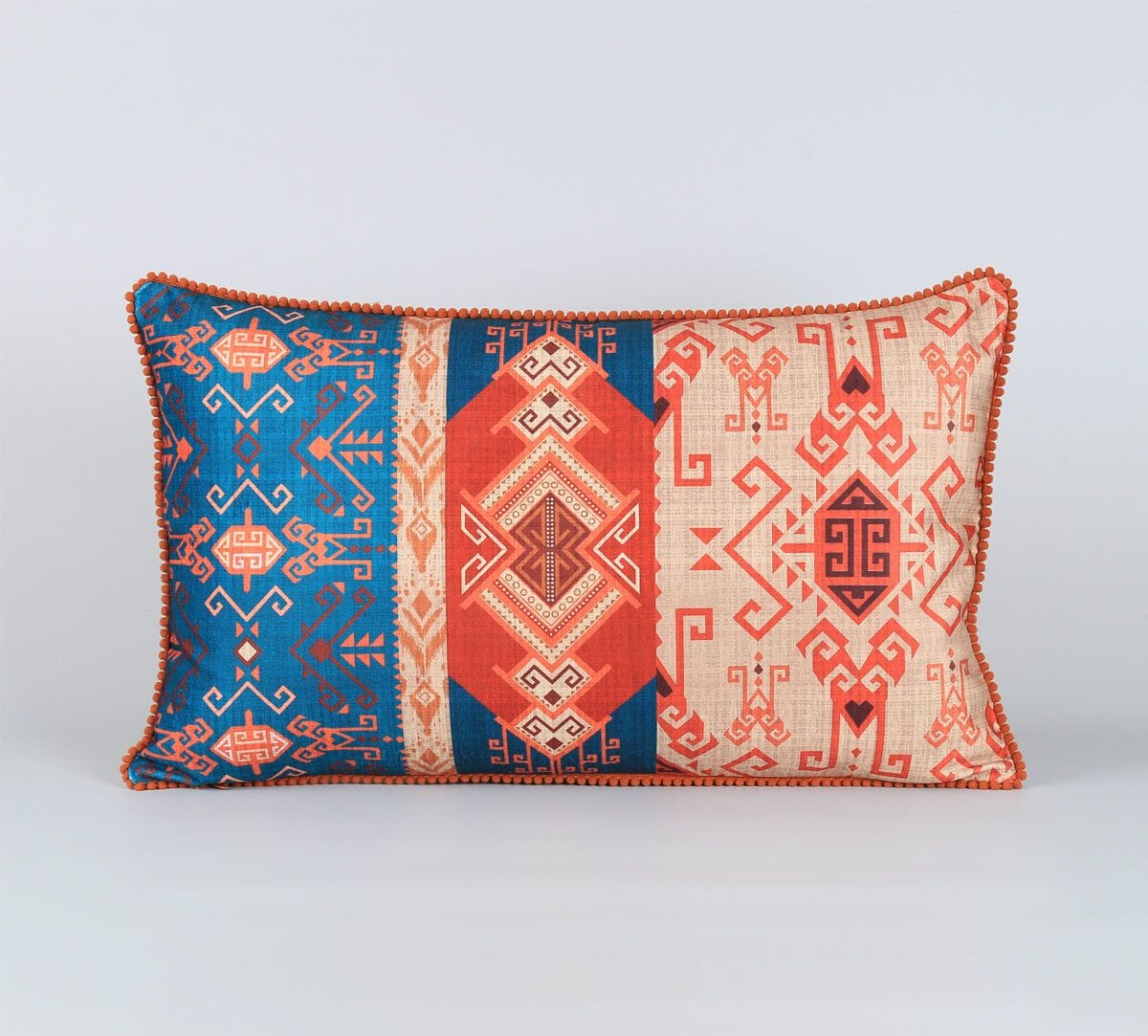 India Circus by Krsnaa Mehta Geometrical Blues Micro Velvet Cushion Cover