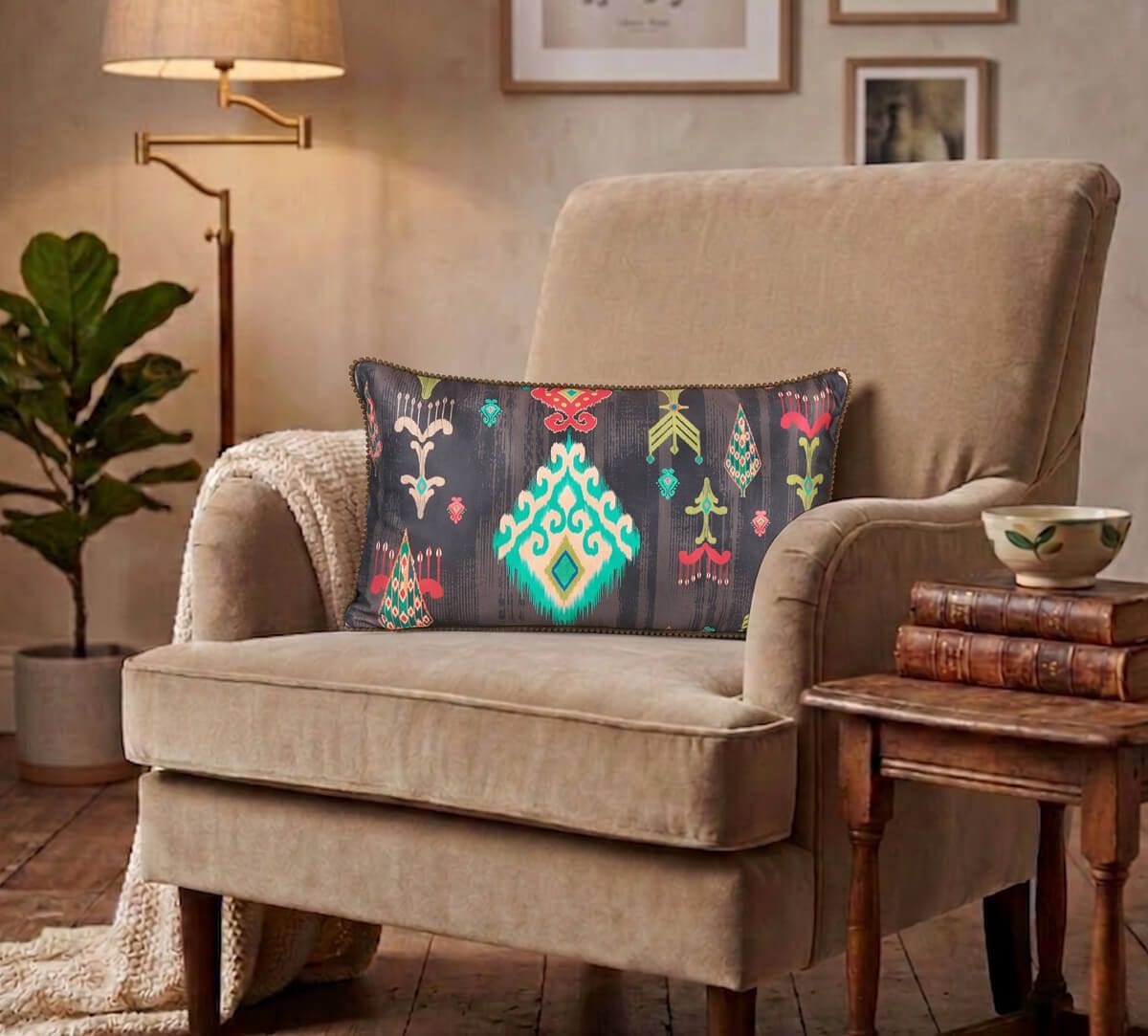 India Circus by Krsnaa Mehta Midnight Floral Falls Micro Velvet Cushion Cover