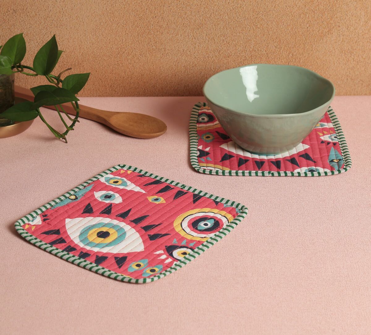 India Circus by Krsnaa Mehta Malocchio Stare Quilted Pot Holder Set of 2