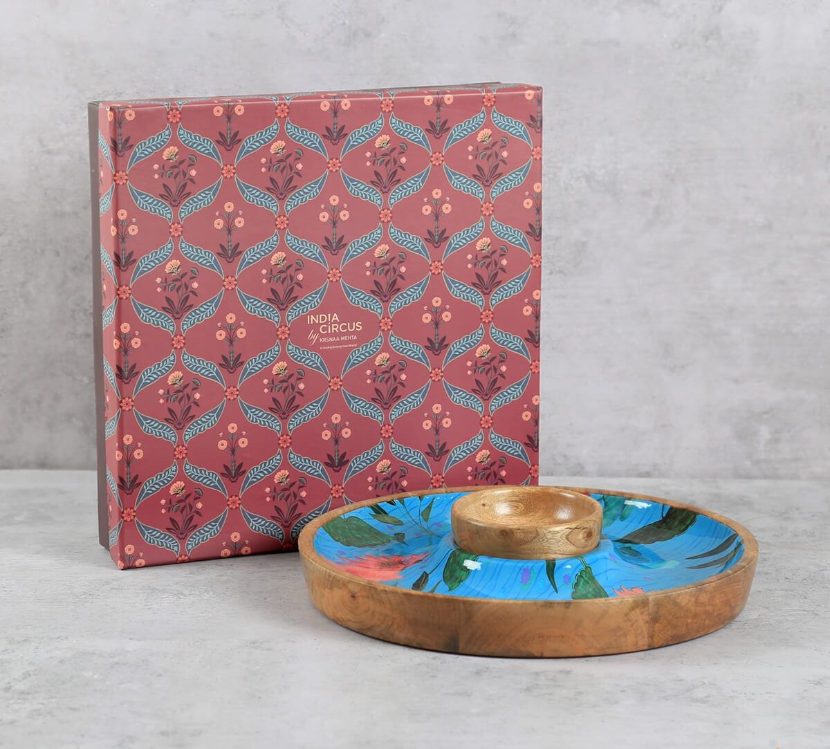 India Circus by Krsnaa Mehta Blossomy Mosaic Round Platter with Dip Bowl