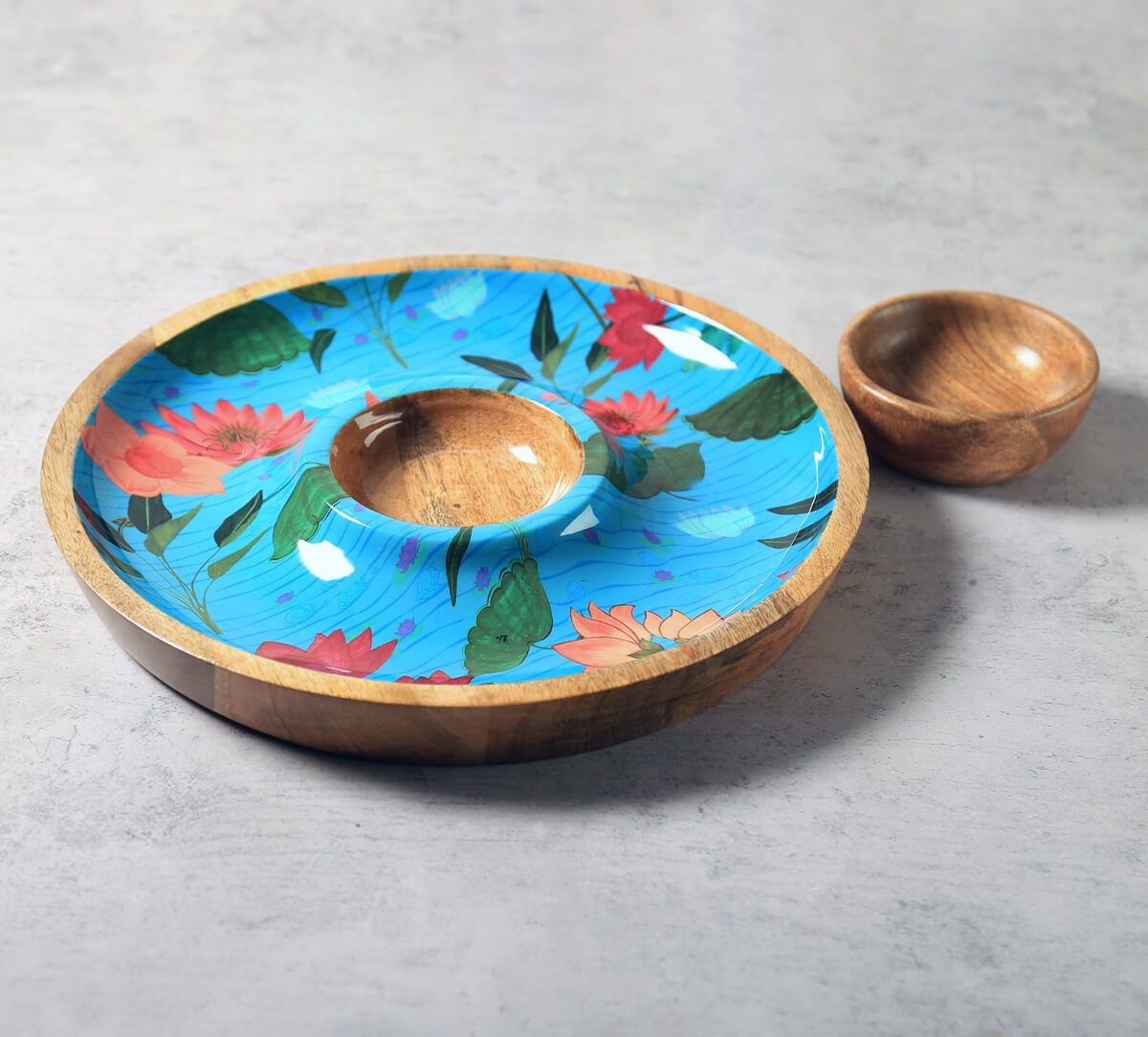 India Circus by Krsnaa Mehta Blossomy Mosaic Round Platter with Dip Bowl