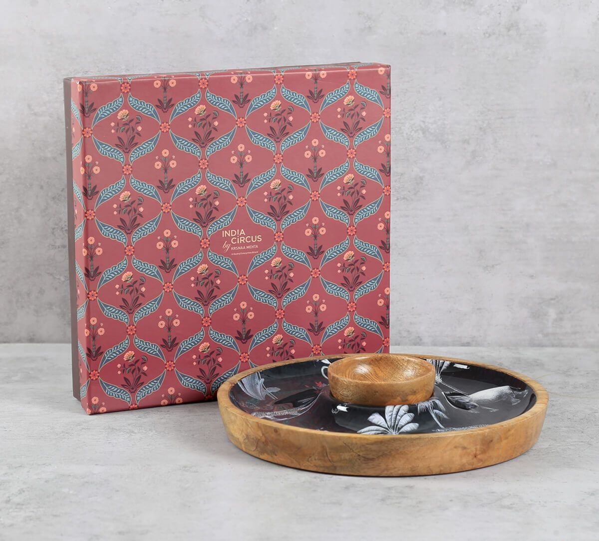 India Circus by Krsnaa Mehta Animalia Creations Round Platter with Dip Bowl