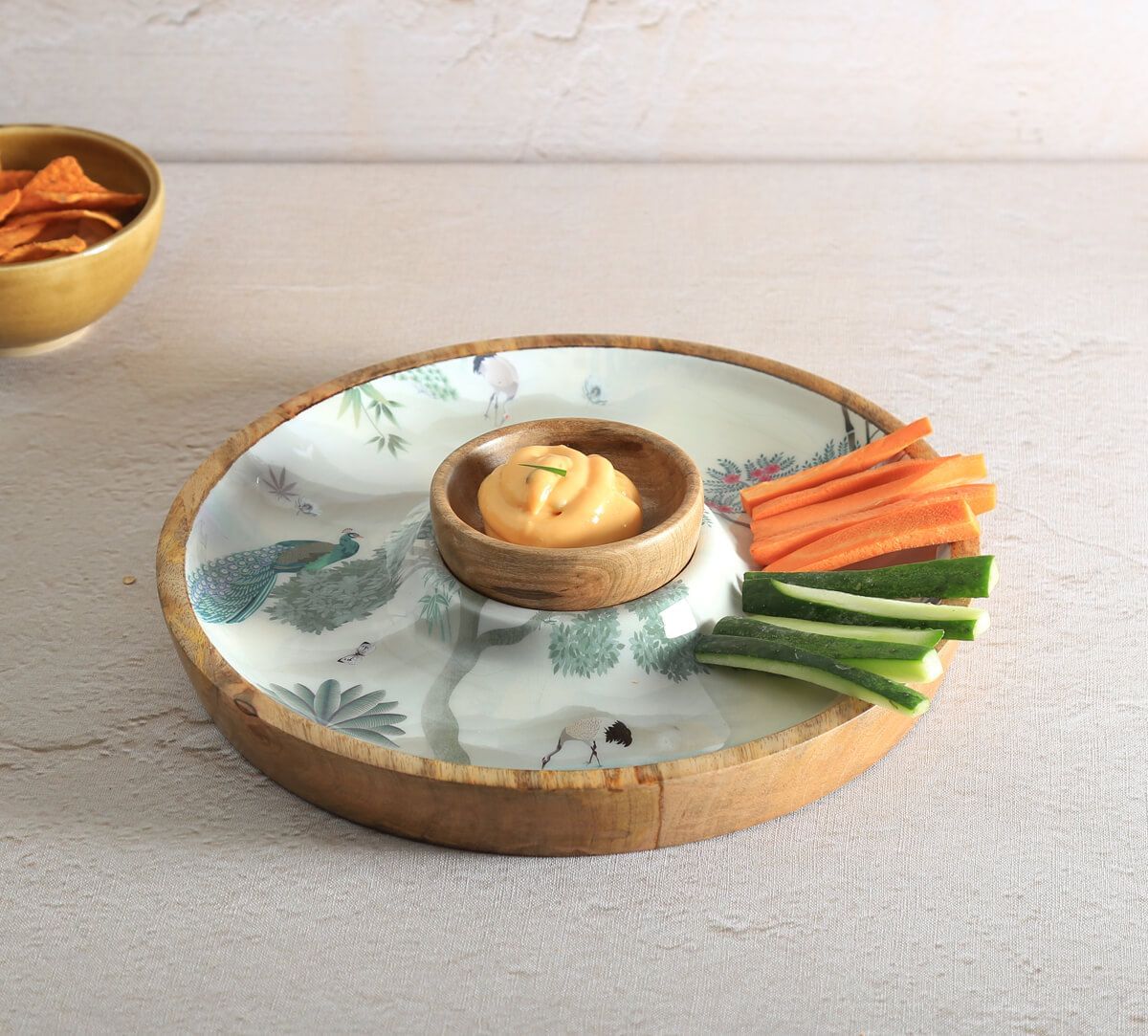 India Circus by Krsnaa Mehta Bird Oasis Round Platter with Dip Bowl
