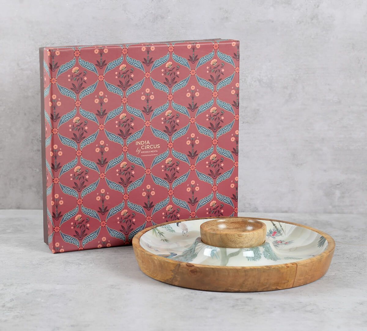 India Circus by Krsnaa Mehta Bird Oasis Round Platter with Dip Bowl