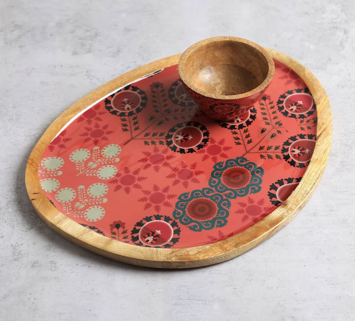 India Circus by Krsnaa Mehta Raceme Rosettes Oval Platter with Dip Bowl