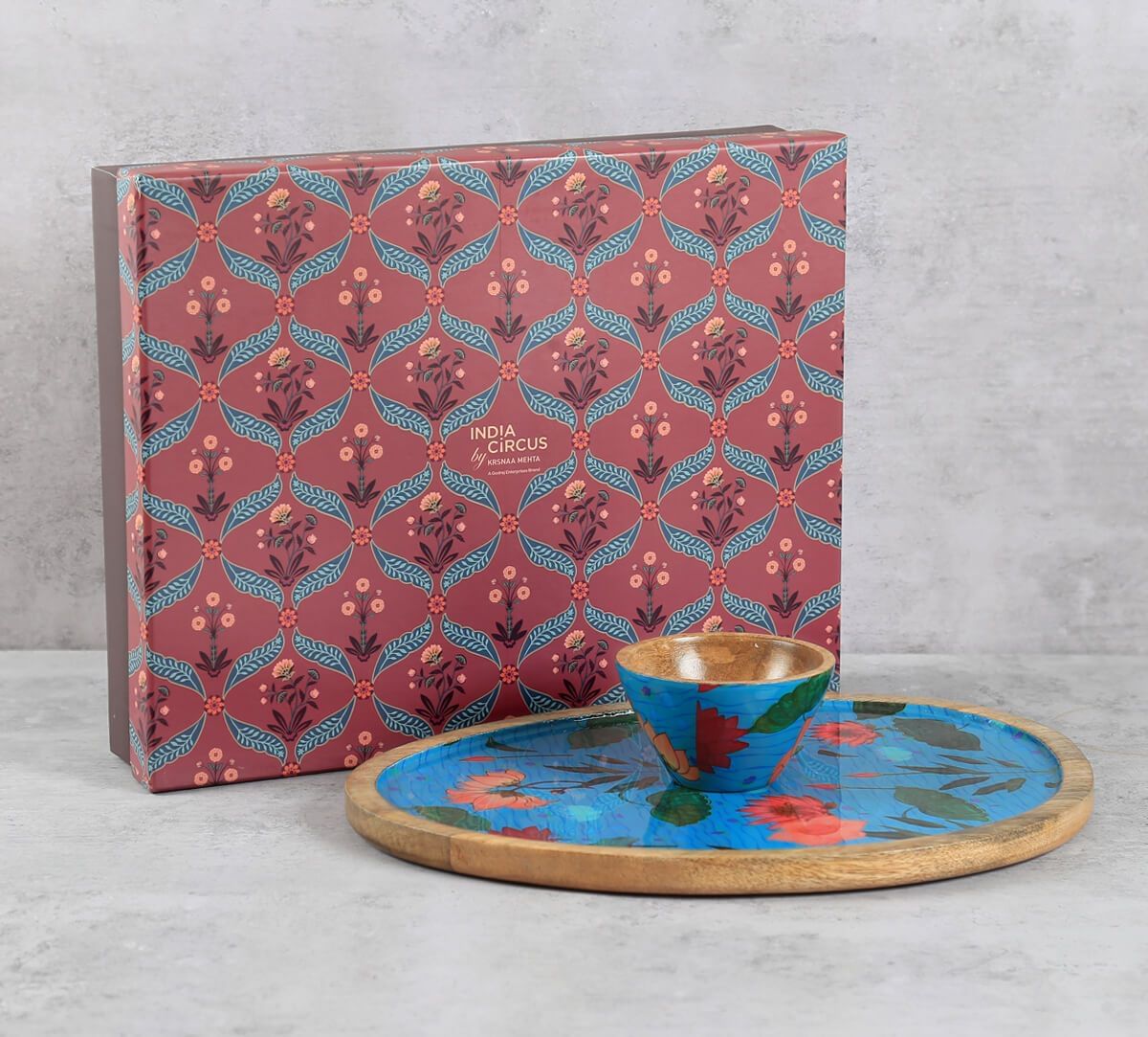 India Circus by Krsnaa Mehta Blossomy Mosaic Oval Platter with Dip Bowl