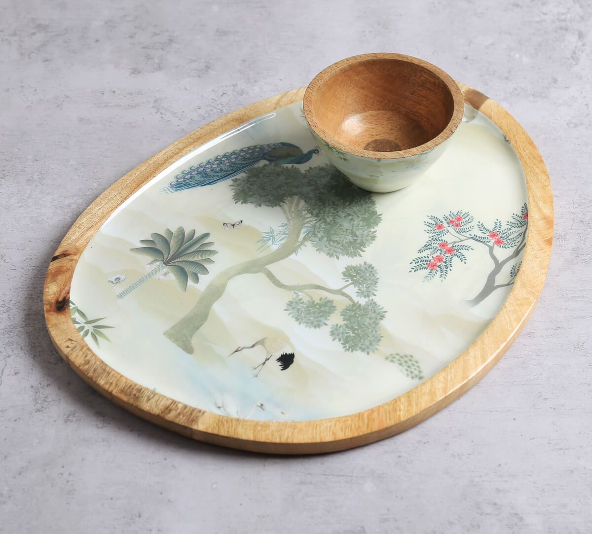 India Circus by Krsnaa Mehta Bird Oasis Oval Platter with Dip Bowl