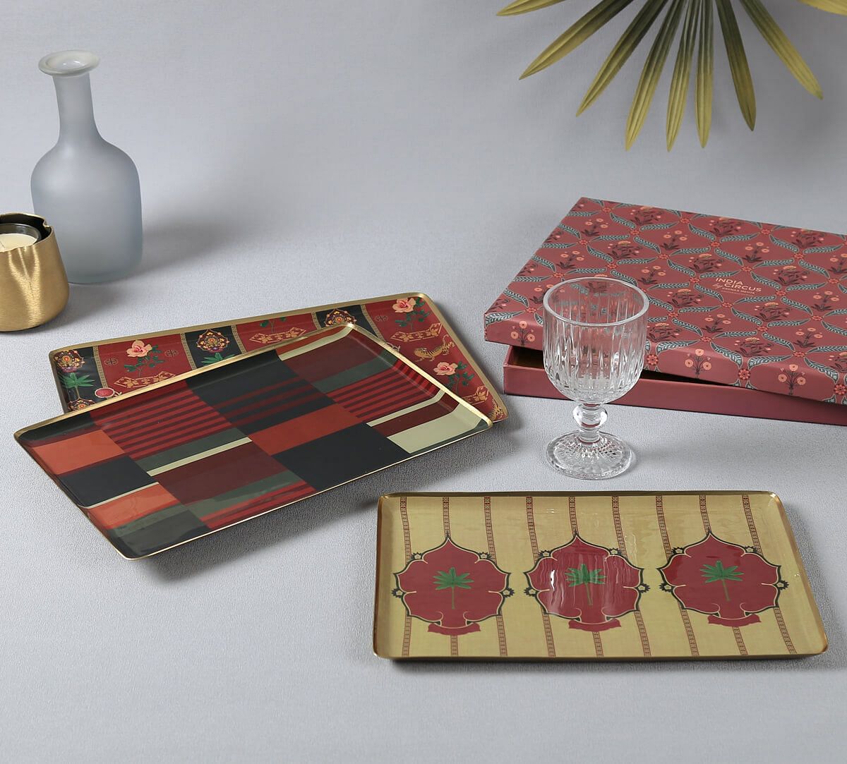 India Circus by Krsnaa Mehta Peepal and Palm Rectangle Tray Set