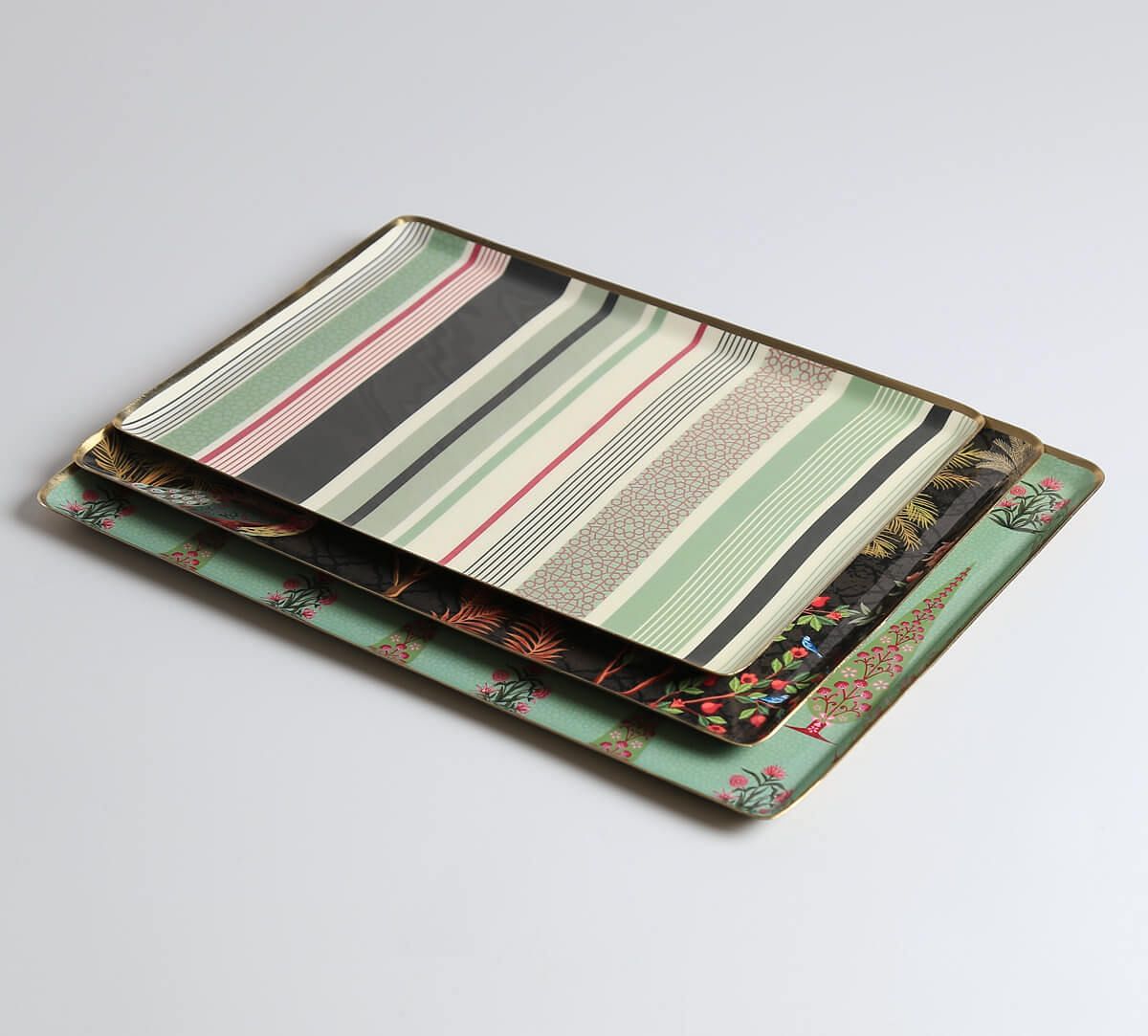 India Circus by Krsnaa Mehta Peacock and Conifer Rectangle Tray Set