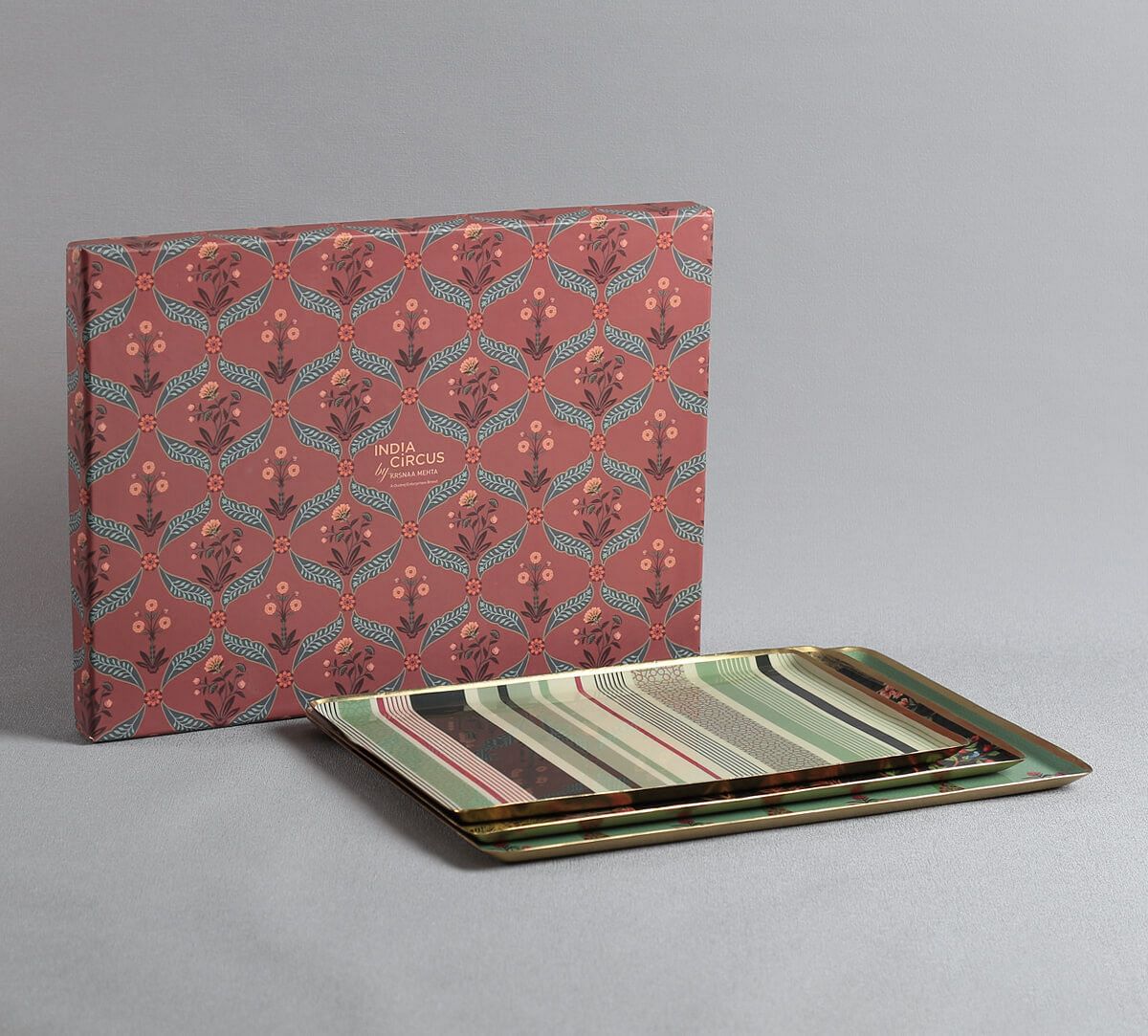 India Circus by Krsnaa Mehta Peacock and Conifer Rectangle Tray Set