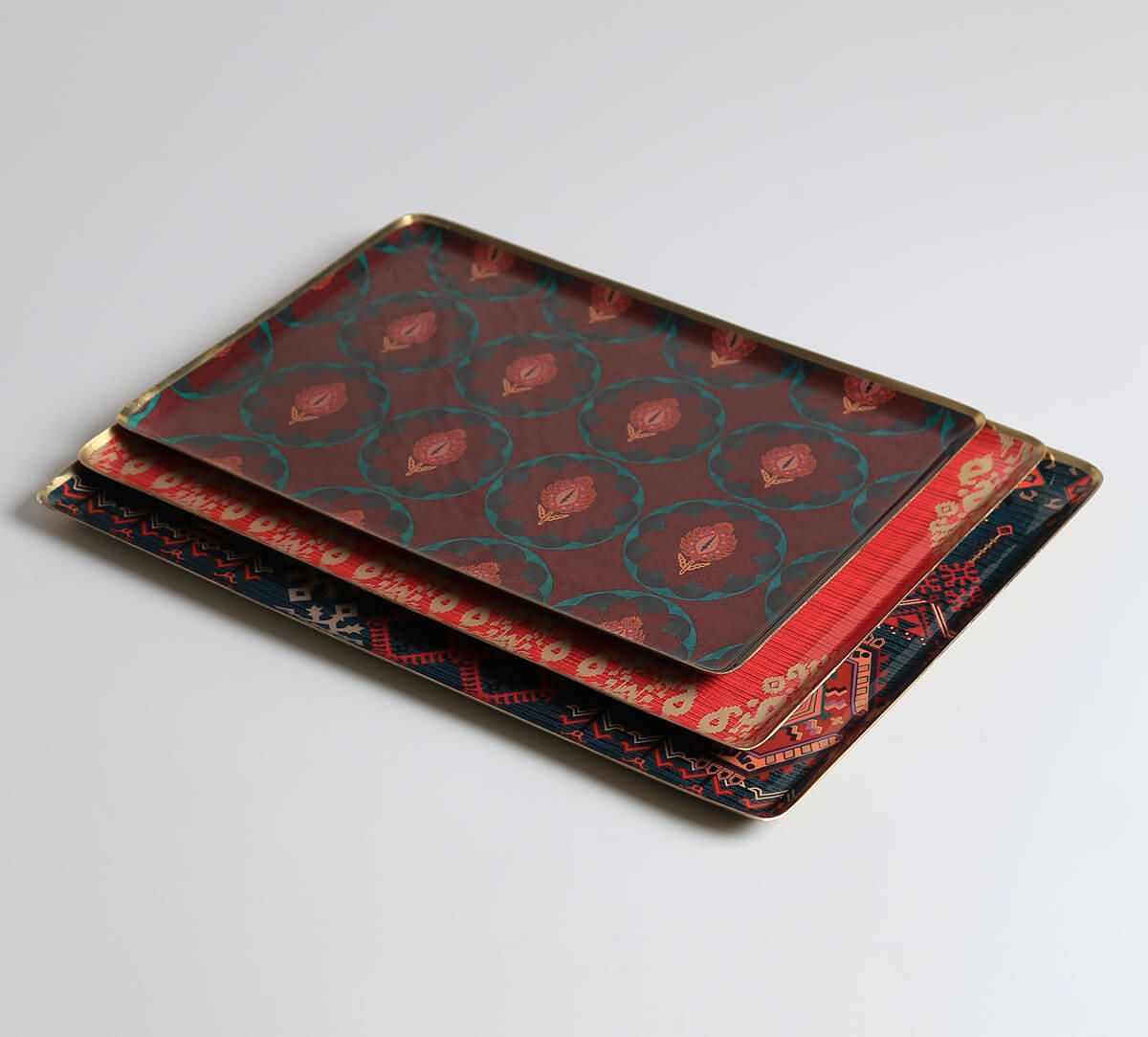 India Circus by Krsnaa Mehta Kilim Kalamkari Rectangle Tray Set